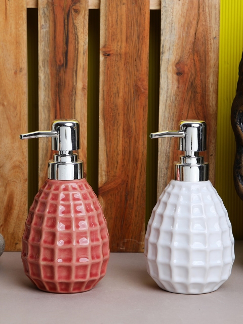 

ROMEE Set of 4 White & Pink Ceramic Bathroom Soap Dispenser