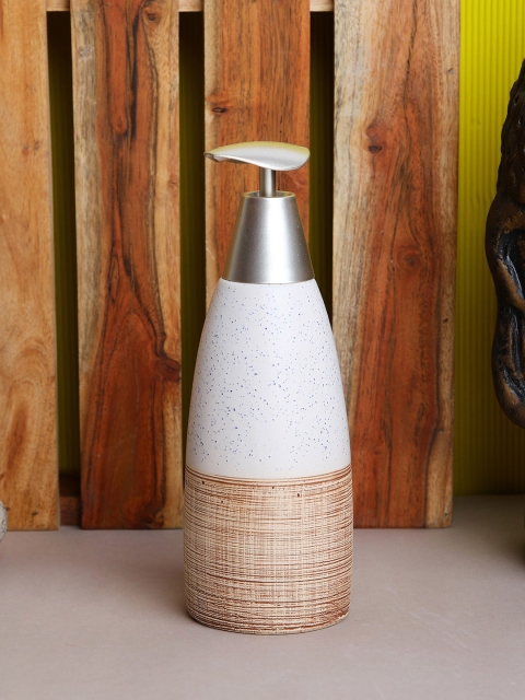 

ROMEE White & Brown Ceramic Soap Dispenser, Black