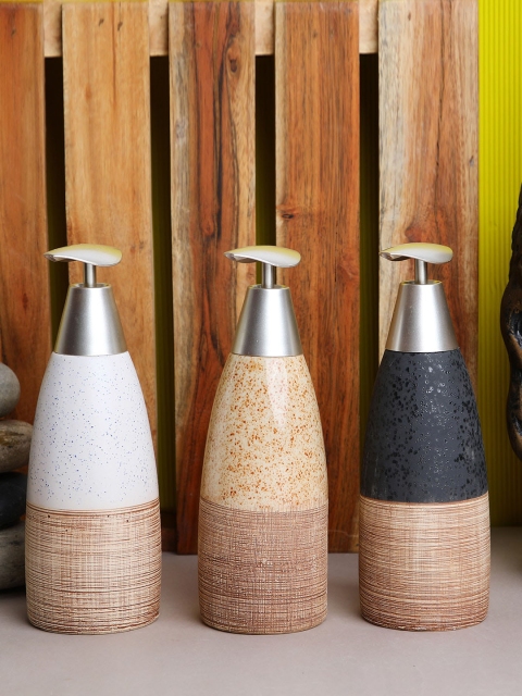 

ROMEE Set Of 3 Ceramic Soap Dispenser, Beige