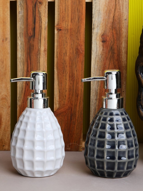 

ROMEE Set Of 2 Black & White Textured Ceramic Soap Dispenser, Multi