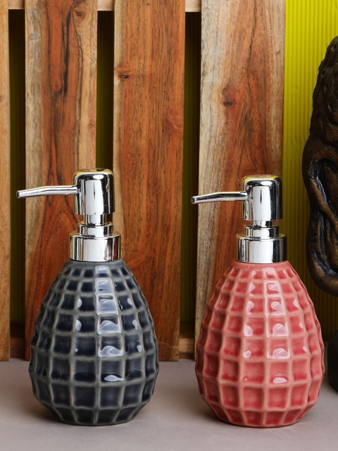 

ROMEE Set of 2 Black & Pink Textured Ceramic Soap Dispenser