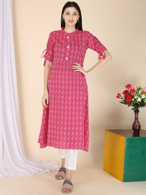 

ERISHA Women Pink Floral Printed Thread Work Floral Kurta