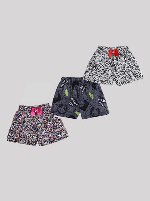 

CrayonFlakes Girls Set of 3 Brown, Black and White Floral Printed Shorts