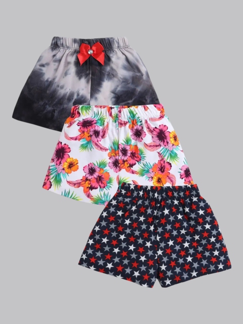 

CrayonFlakes Girls Set Of 3 Multicoloured Floral Printed Shorts, Multi