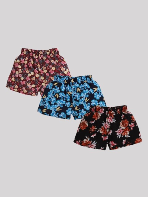 

CrayonFlakes Girls Pack of 3 Floral Printed Cotton Shorts, Black