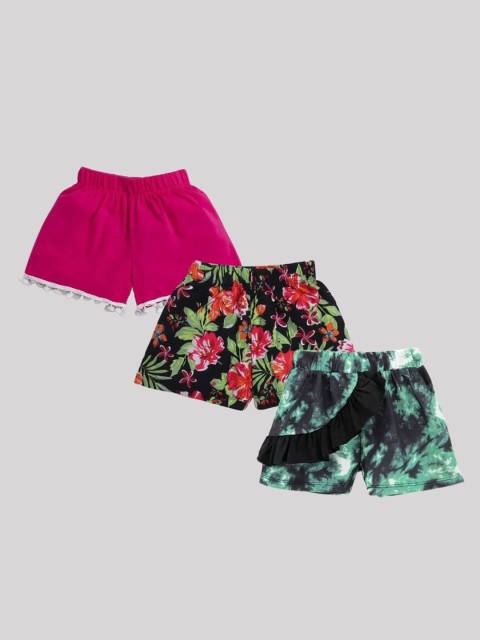 

CrayonFlakes Girls Pack Of 3 Multicoloured Floral Printed Shorts, Multi