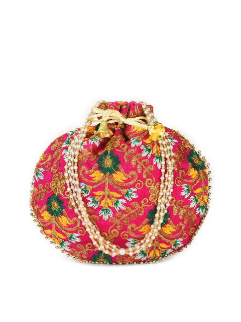 

gaura pakhi Pink & Gold-Toned Embroidered Potli Clutch