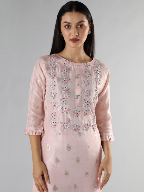 

taruni Women Pink & White Embroidered Silk Kurta