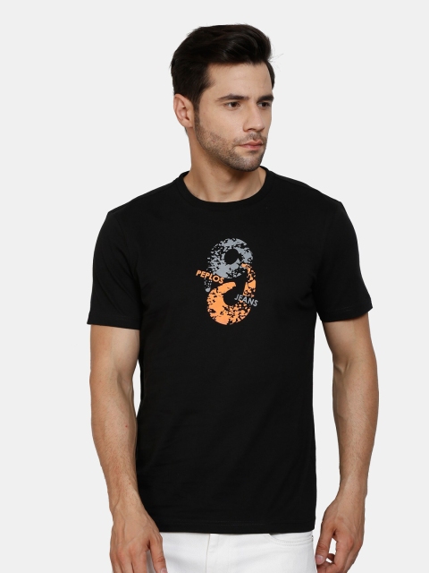 

PEPLOS Men Black & Orange Printed T-shirt