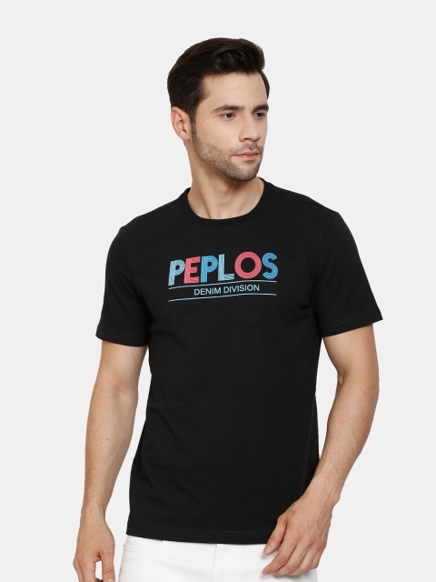 

PEPLOS Men Black Typography Applique T-shirt