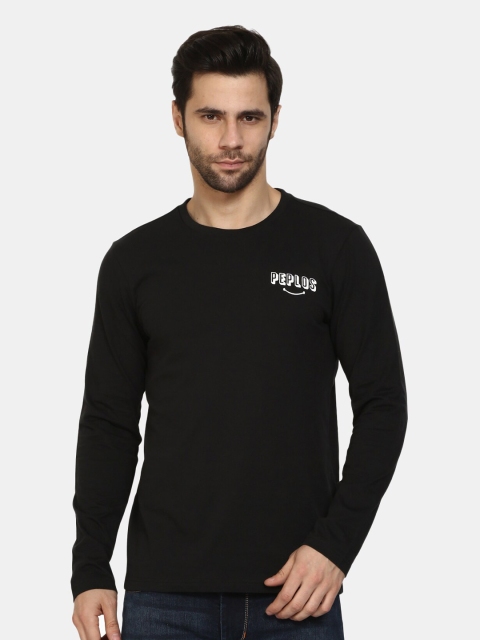 

PEPLOS Men Black Monochrome Cotton T-shirt