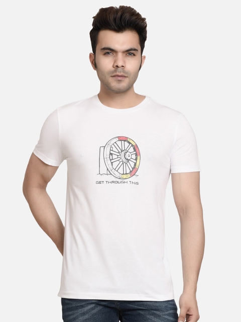 

PEPLOS Men White Printed Cotton T-shirt
