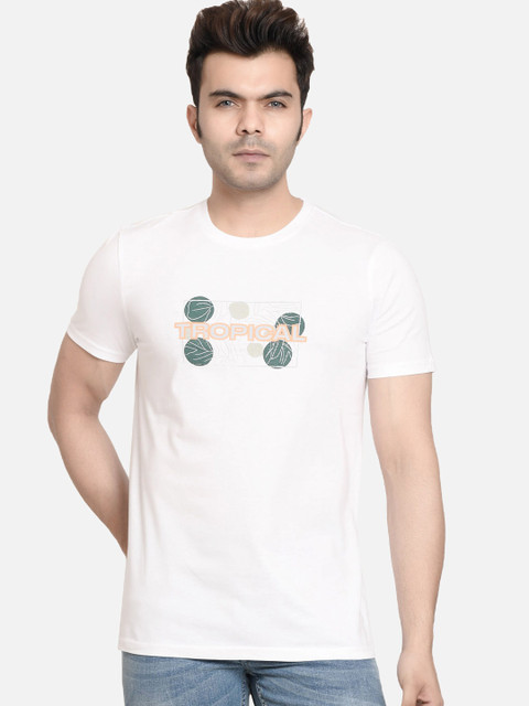 

PEPLOS Men White Printed Cotton T-shirt