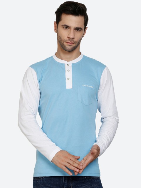 

PEPLOS Men Sky White Henley Neck T-shirt, Multi