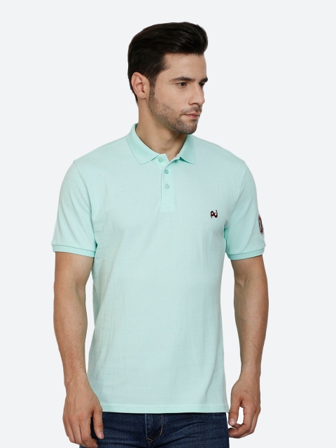 

PEPLOS Men Sea Green Polo Collar Applique T-shirt