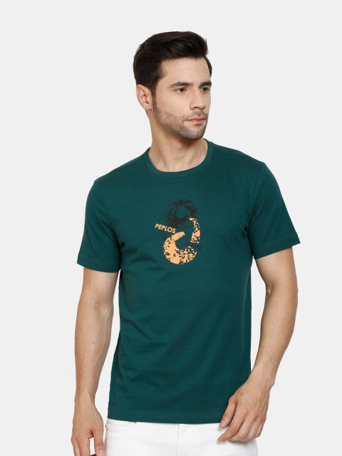 

PEPLOS Men Green Printed Cotton T-shirt