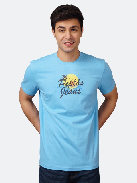 

PEPLOS Men Blue Typography Printed Cotton T-shirt