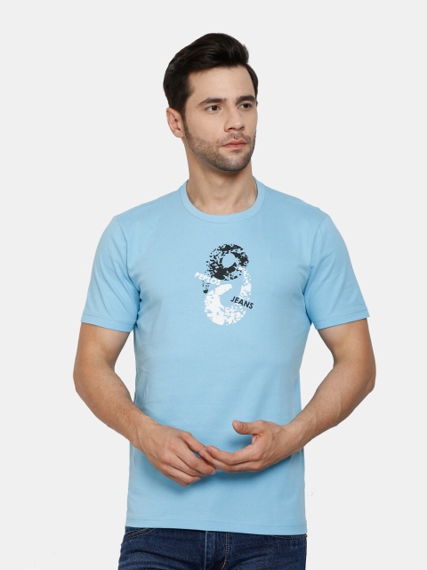 

PEPLOS Men Blue Printed Knitted T-shirt