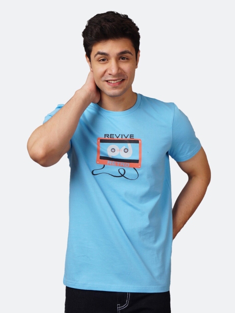 

PEPLOS Men Blue Typography Printed T-shirt
