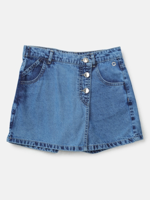 

Gini and Jony Girls Blue Solid Denim Straight Skirt