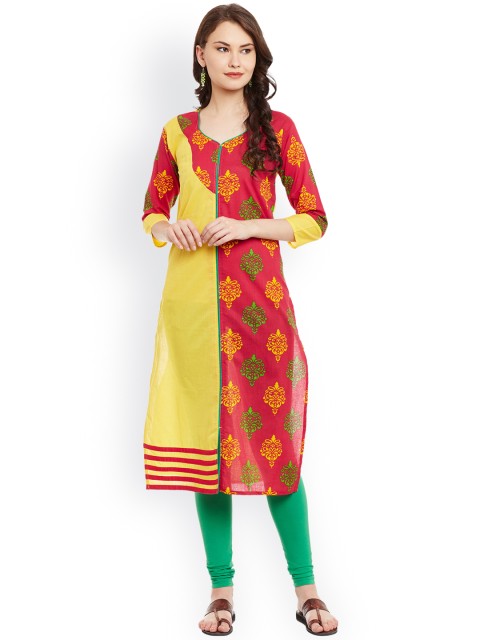 

AgrohA Women Yellow & Red Printed Straight Kurta