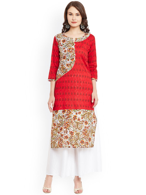 

AgrohA Women Beige & Red Printed Kurta