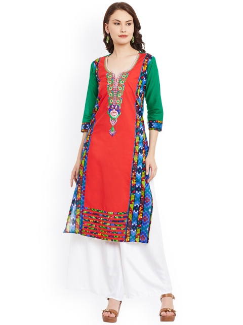 

AgrohA Women Red & Green Printed Kurta