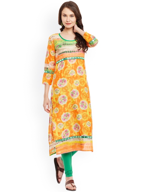 

AgrohA Women Yellow Printed Kurta