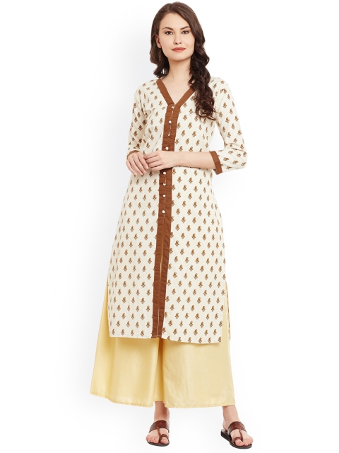 

AgrohA Women Cream-Coloured Printed Kurta
