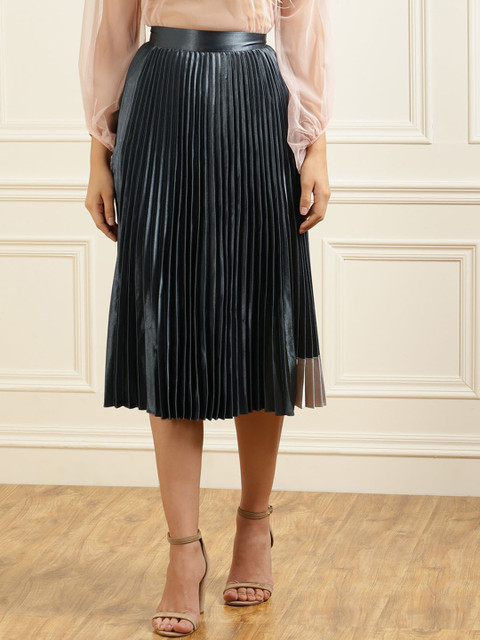 

Ted Baker Women Black Accordion Pleated Midi A-line Skirt