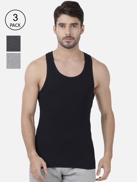 

one8 by Virat Kohli Men Pack Of 3 Navy Blue & Grey Melange Solid Innerwear Vests