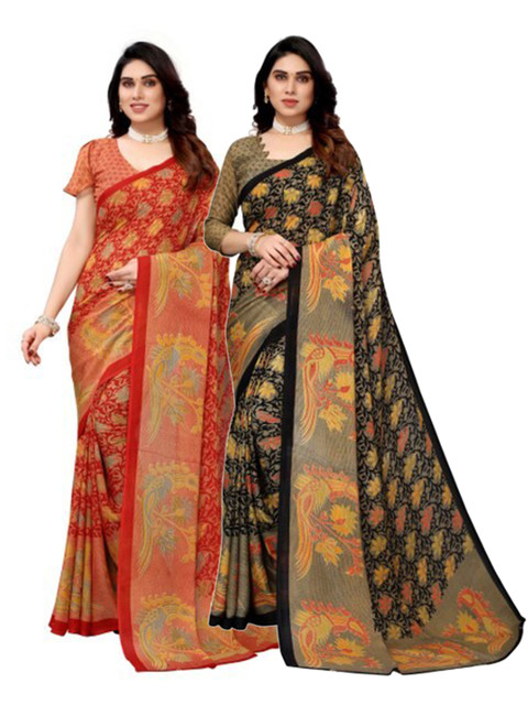 

Yashika Red & Black Pack of 2 Floral Printed Saree