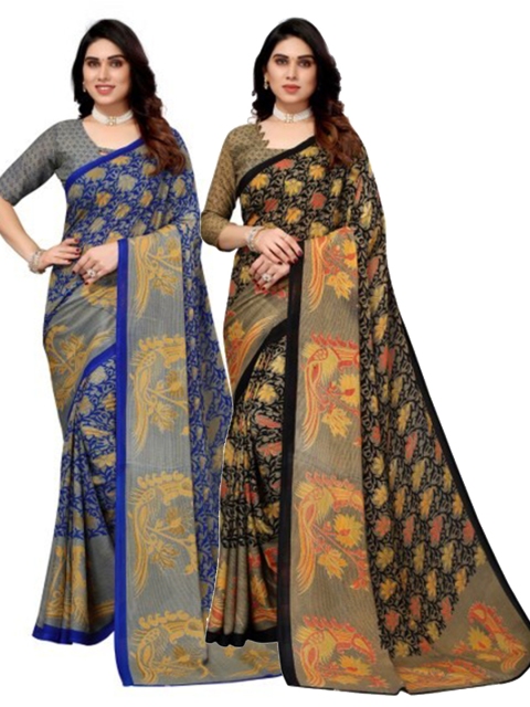 

Yashika Women Black & Blue Floral Saree Set of 2