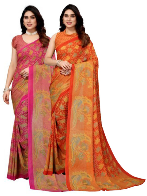 

Yashika Pack of 2 Floral Printed Georgette Saree, Pink