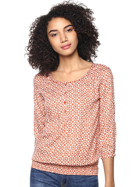 

Harpa Women Orange & Off-White Printed Blouson Top