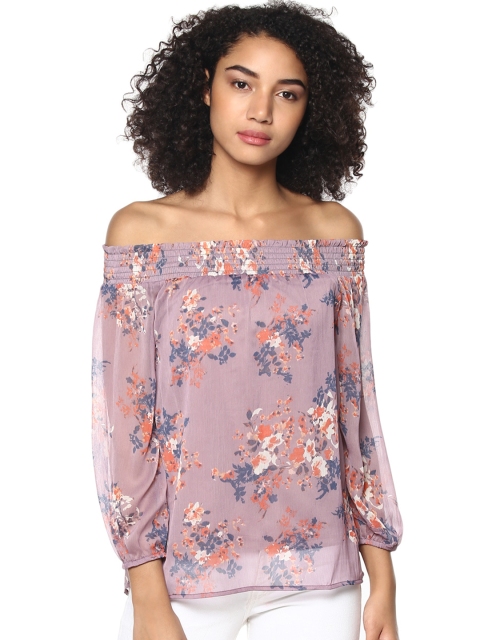 

Harpa Women Purple Floral Print Bardot Top