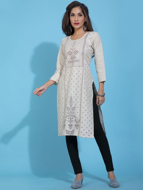 

POONAM DESIGNER Women Beige Floral Chikankari Kurta
