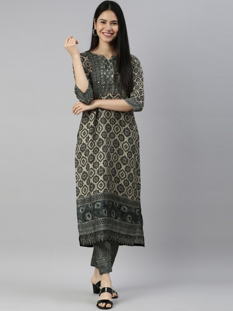 

Neerus Women Black Ethnic Motifs Yoke Design Layered Sequinned Kurta with Trousers