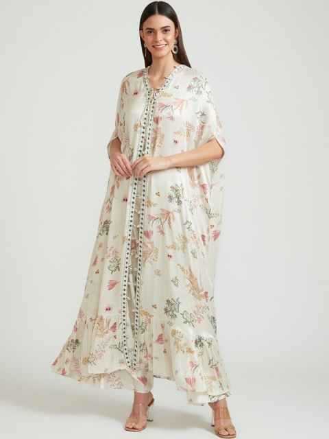 

Neerus Women Cream-Coloured Floral Printed Patchwork Kurta with Palazzos