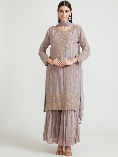

Neerus Women Mauve Beads and Stones Kurti with Sharara