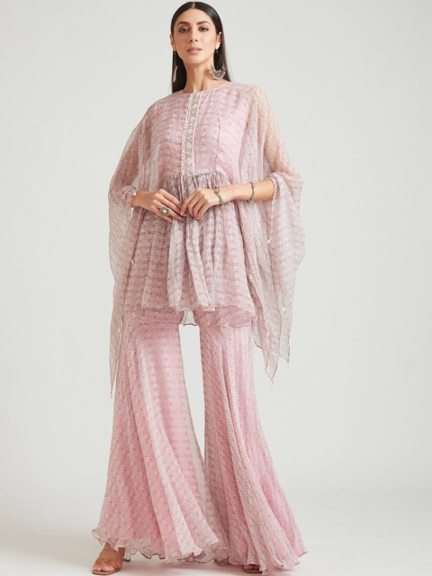 

Neerus Women Pink Thread Work Kurti with Sharara