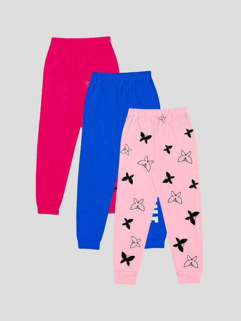 

KUCHIPOO Girls Pack Of 3 Printed Joggers, Pink