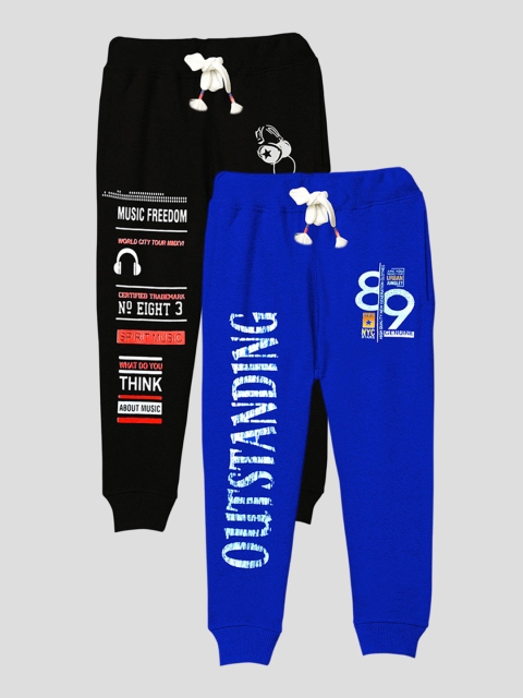 

KUCHIPOO Unisex Blue & Black Regular Fit Cotton Blend Pack Of 2 Printed Joggers