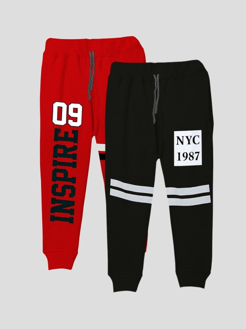 

KUCHIPOO Kids Unisex Pack Of 2 Red & Black Printed Joggers