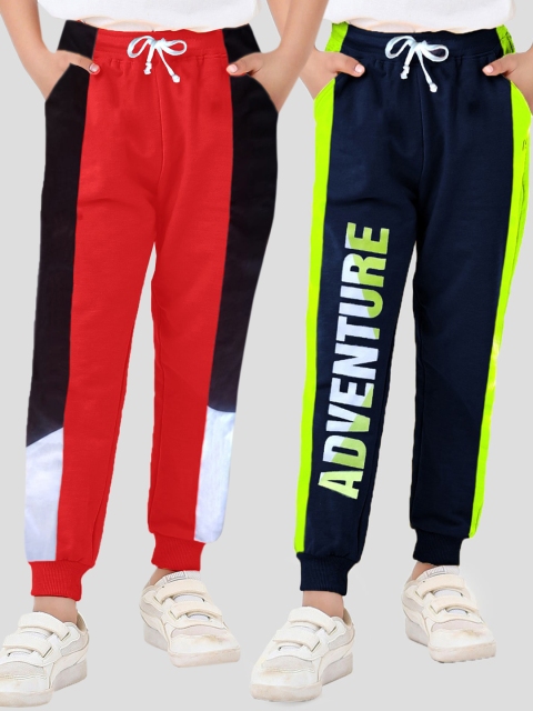 

KUCHIPOO Kids Pack of 2 Navy Blue and Red Solid Joggers