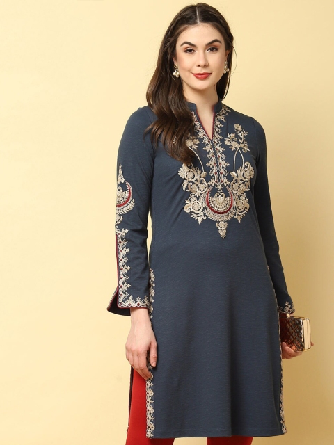 

Lakshita Grey & reflecting pond Floral Embroidered Sequinned Kurti