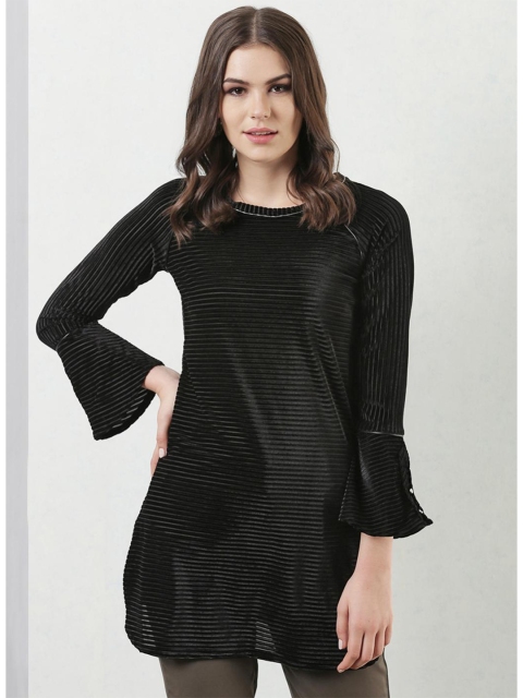 

Lakshita Women Black Striped Velvet Monochrome Tunic