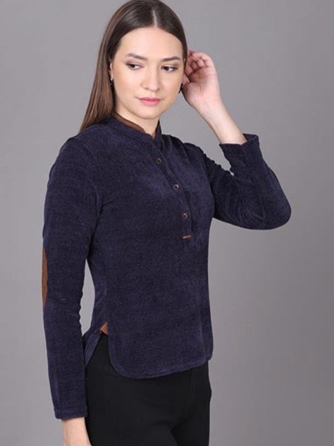 

Lakshita Navy Blue Mandarin Collar Monochrome Tunic