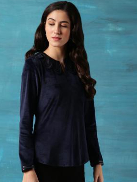 

Lakshita Women Navy Blue Solid Full Sleeve Tunic