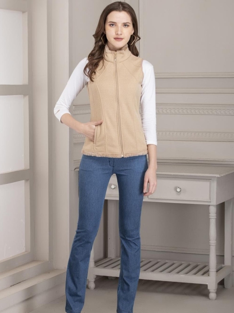 

Lakshita Women Khaki Striped Fleece Longline Outdoor Open Front Jacket